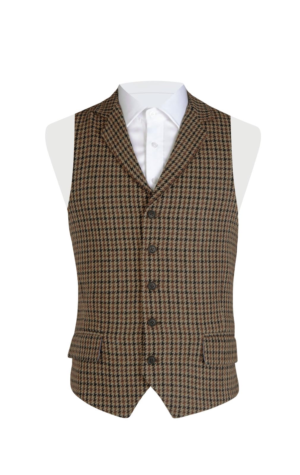 Dobell Mens Brown Houndstooth Tweed Waistcoat Regular Fit-XL (46-48in)