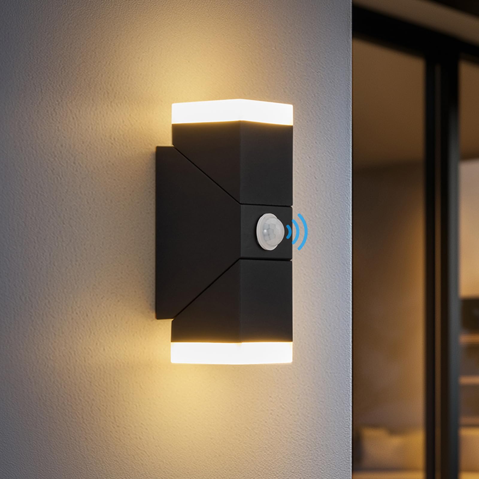Bojim Outdoor LED Wall Lights Mains Powered with Motion Sensor, Dusk Till Dawn Outside Black Porch Light