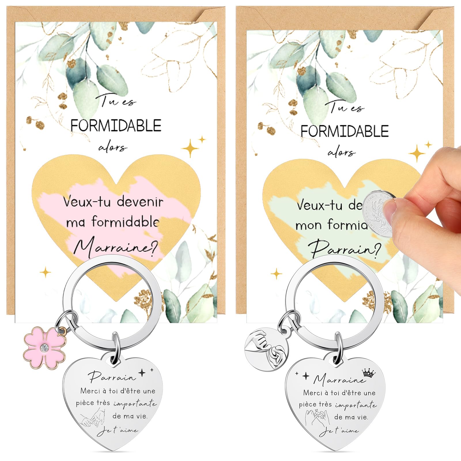Coffret Demande Marraine - Porte-Clés En Bois + Cœur Gravé 'Veux-tu être Ma Marraine ?' - Cadeau Baptême, Communion, Noël