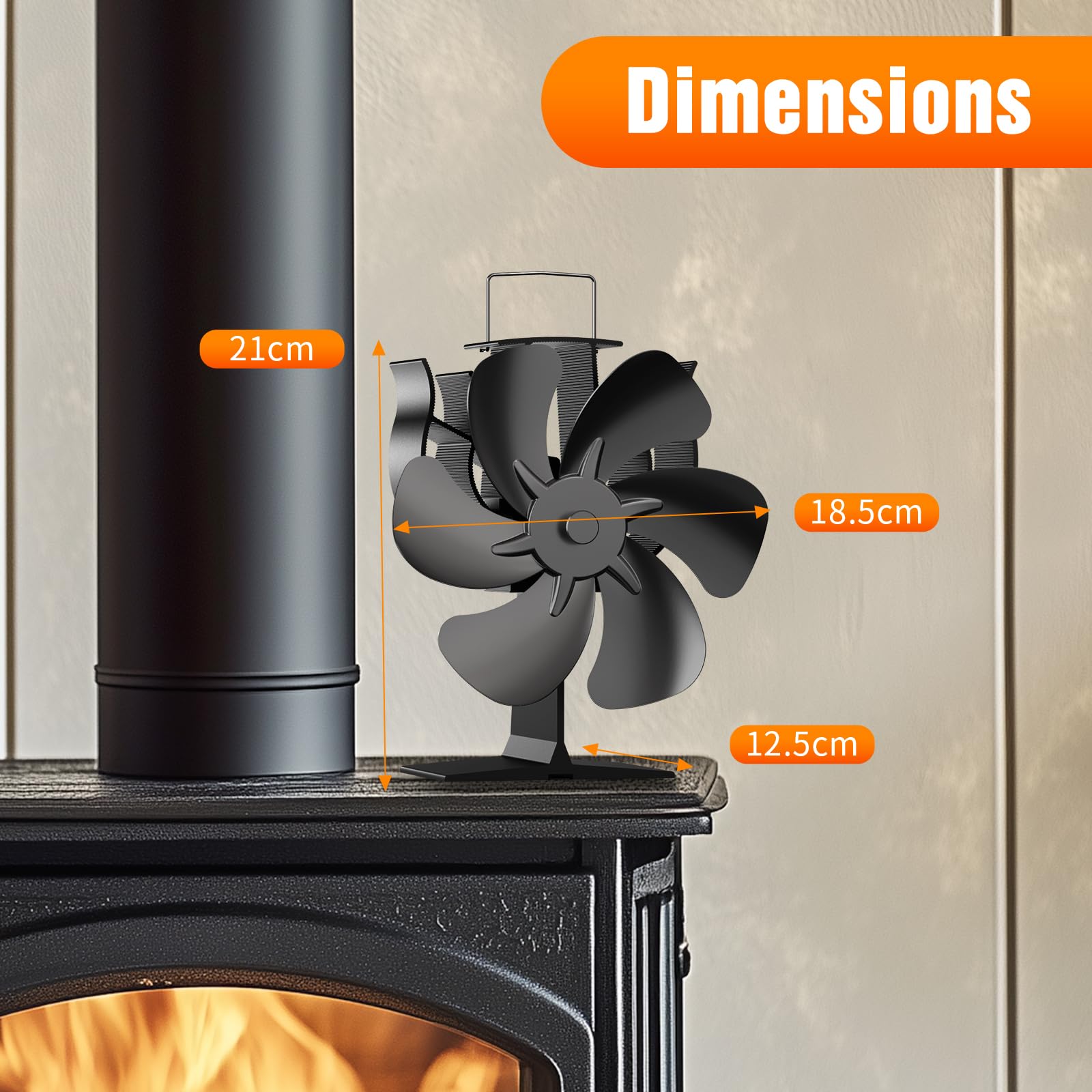 Ventilatore Per Stufa a Legna, Ventilatore per camino con 6 pale, Ventola da Caminod Silenzioso Alimentato Calore, Ventilatore Camino Stufa per Legna e Camino Pellet