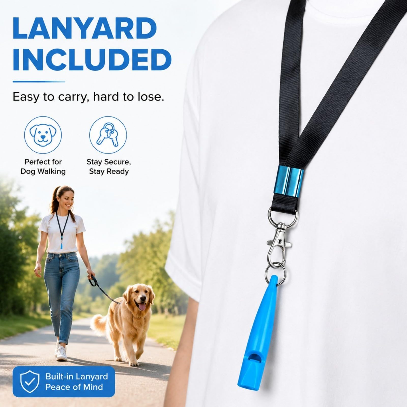 VBK Sifflet Chien Rappel, Sifflet Ultrason Chien avec Cordon Long, Sifflet Dressage Chien Léger Portable, Sifflet Éducation Canine Bleu