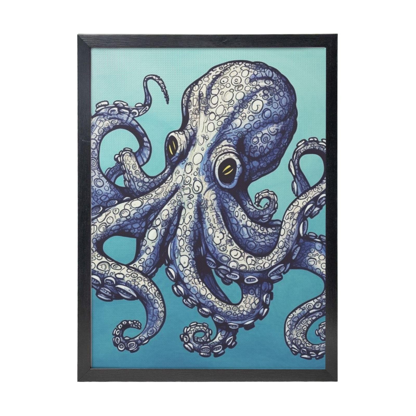Framed Wall Art - Decorative Canvas Painting Octopus Design Pictures Poster Aesthetic Modern Prints Artwork for Bedroom Office Wall Decor Ready To Hang 12x16 in