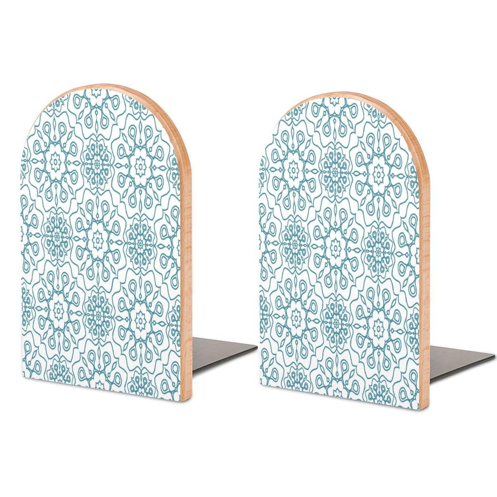 Oriental Seamless Pattern. Beech Wood Bookends Heavy Duty Book Organizers Desktop File Holder for Office Home Bookshelf