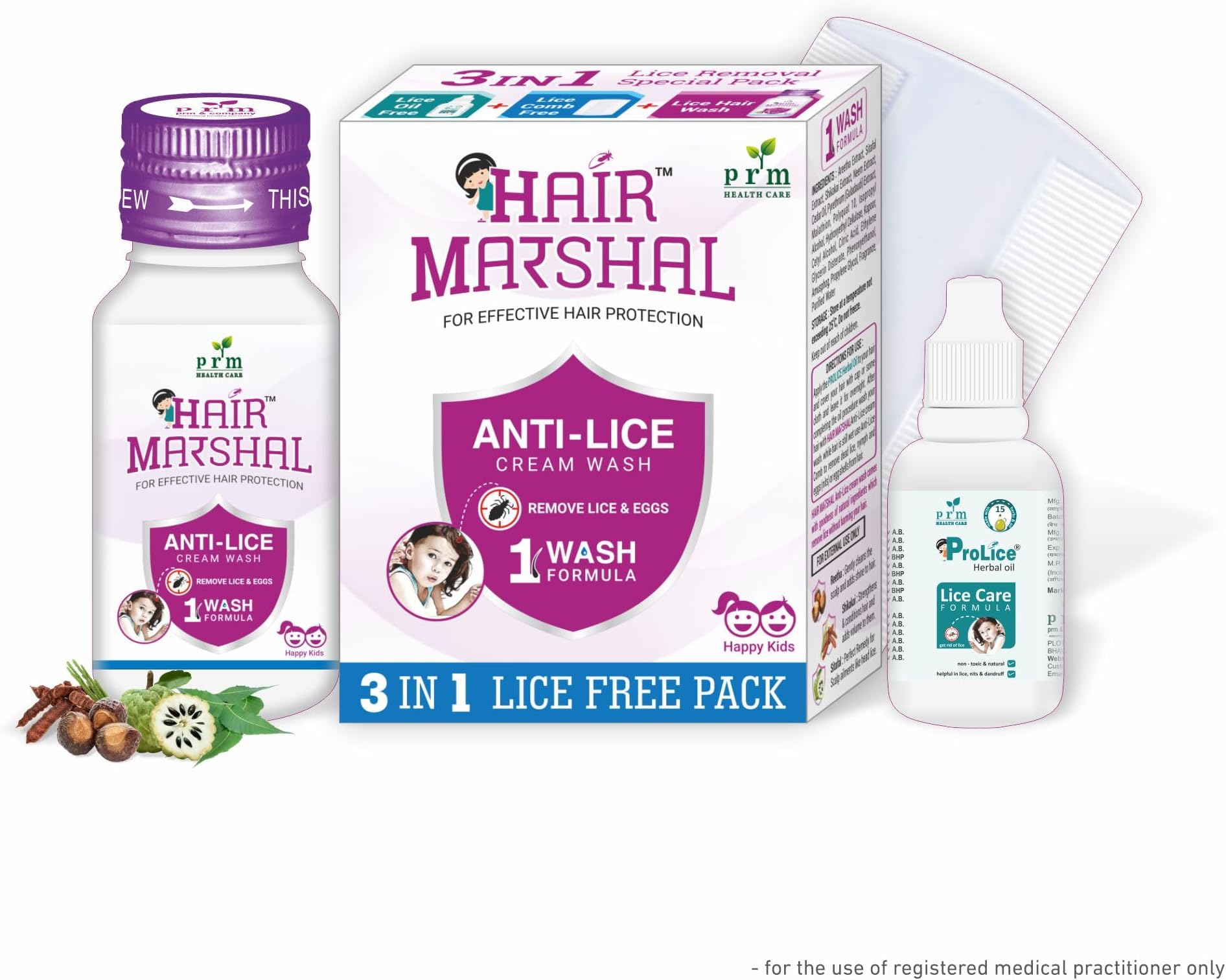 Anti Lice cream wash 3 in Lice Free Pack (3 X 30ml) Each Pack Anti lice oil (12 ml) & Lice Specialist Comb