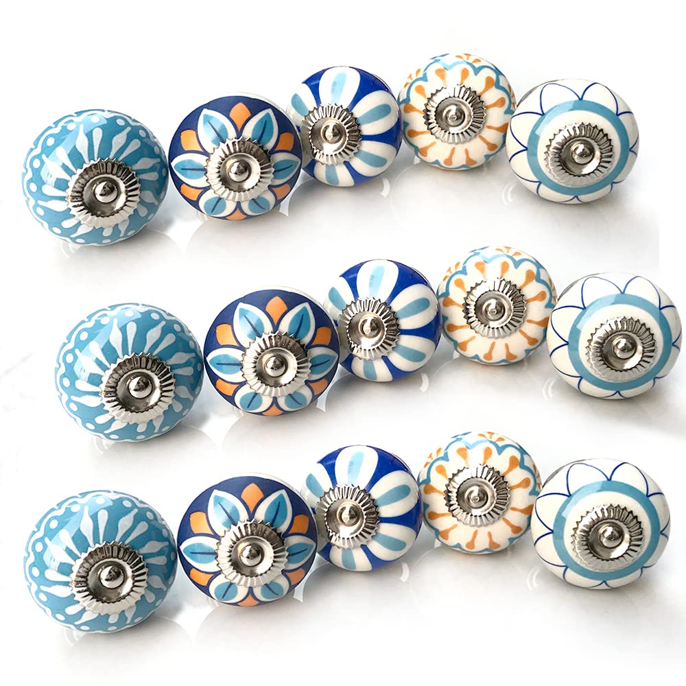 Boutons en céramique multicolores pour armoire et tiroir, lot de 16 poignées avec vis