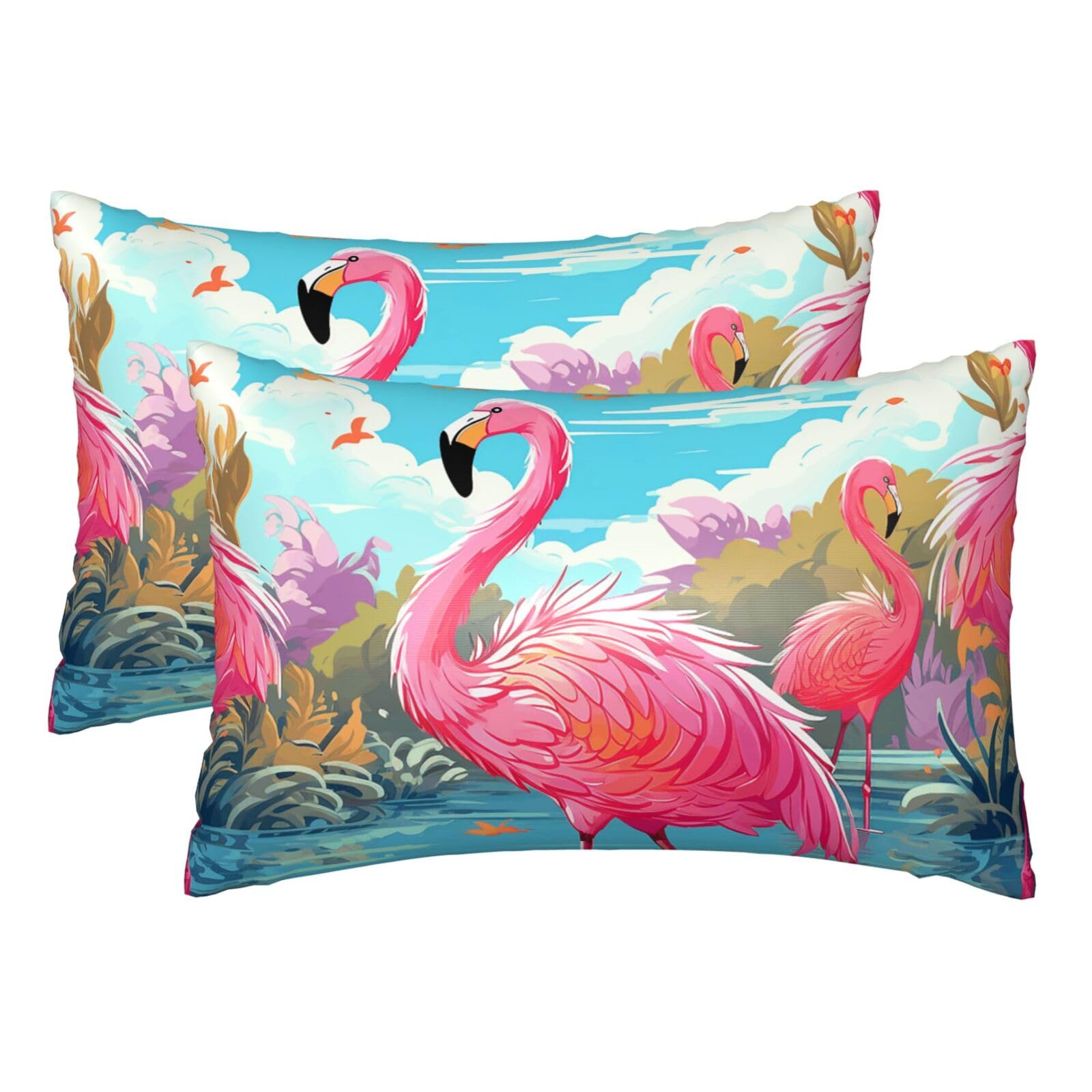 Silk Pillowcases Set of 2 Pillow Shams Breathable Soft Pillow Covers with Envelope Closure Flamingo bird Pillowcases Standard Size 20x30 Inches Washed Pillow Cases for Hair and Skin