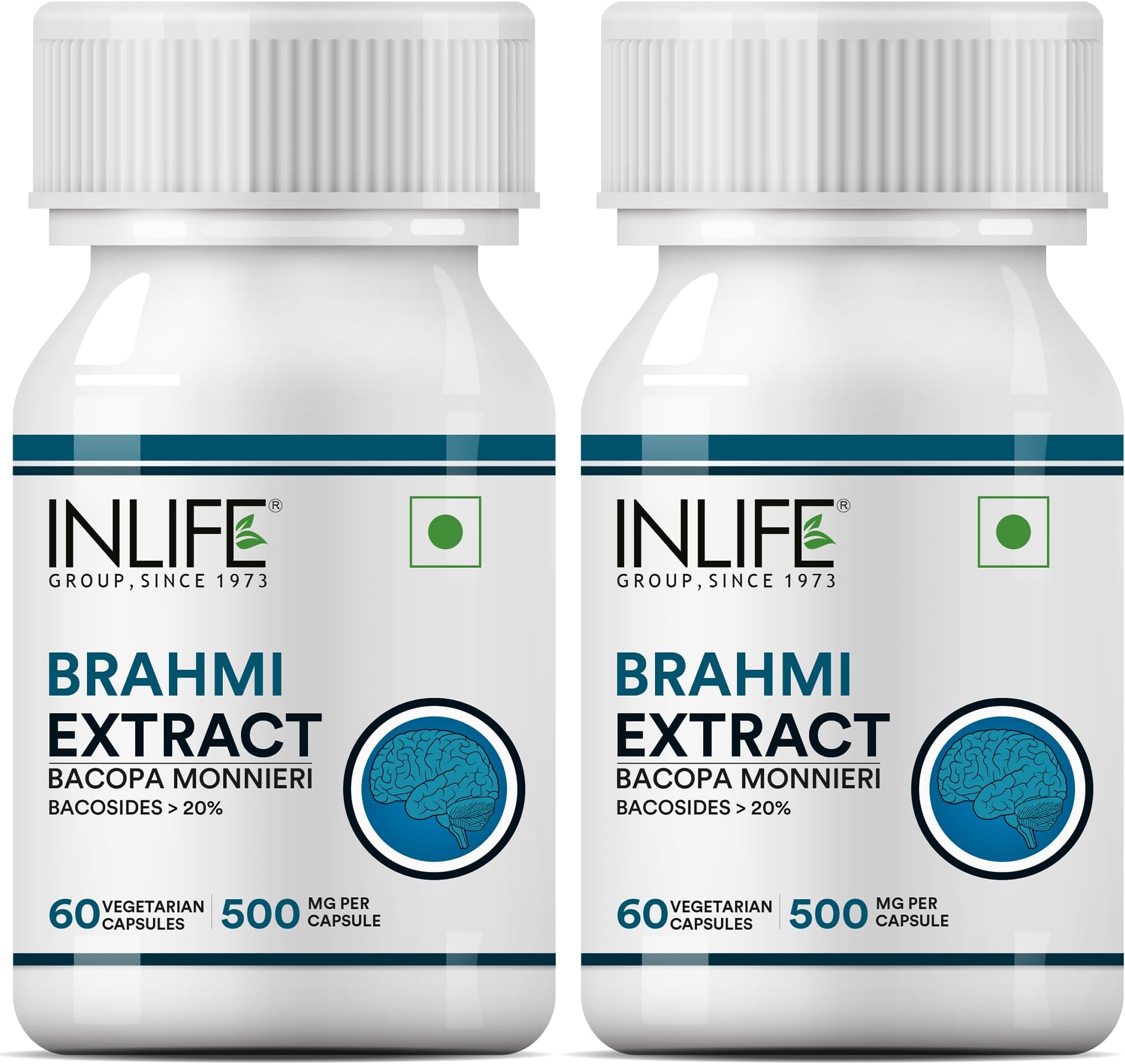 Brahmi Capsules 500mg, Bacopa Monnieri Bacosides >20%, Ayurvedic Nootropic Support for Memory & Focus, 60 Veg Capsules (Pack of 2)