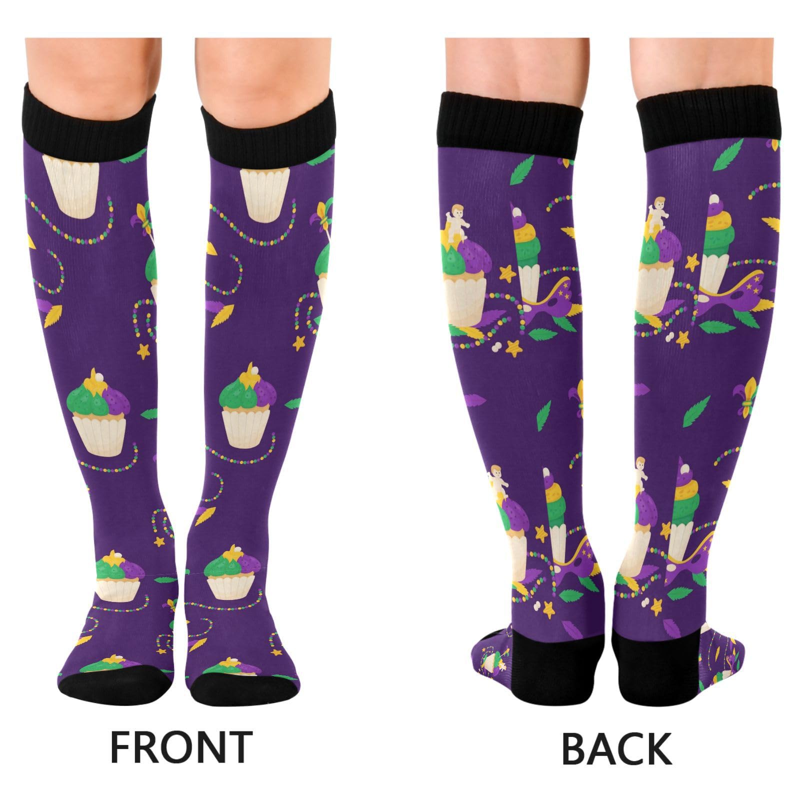 Dussdil Mardi Gras Carnival Cakes Compression Socks for Women Men Christmas Circulation Long Knee Socks for Winter Warm Stockings Socks