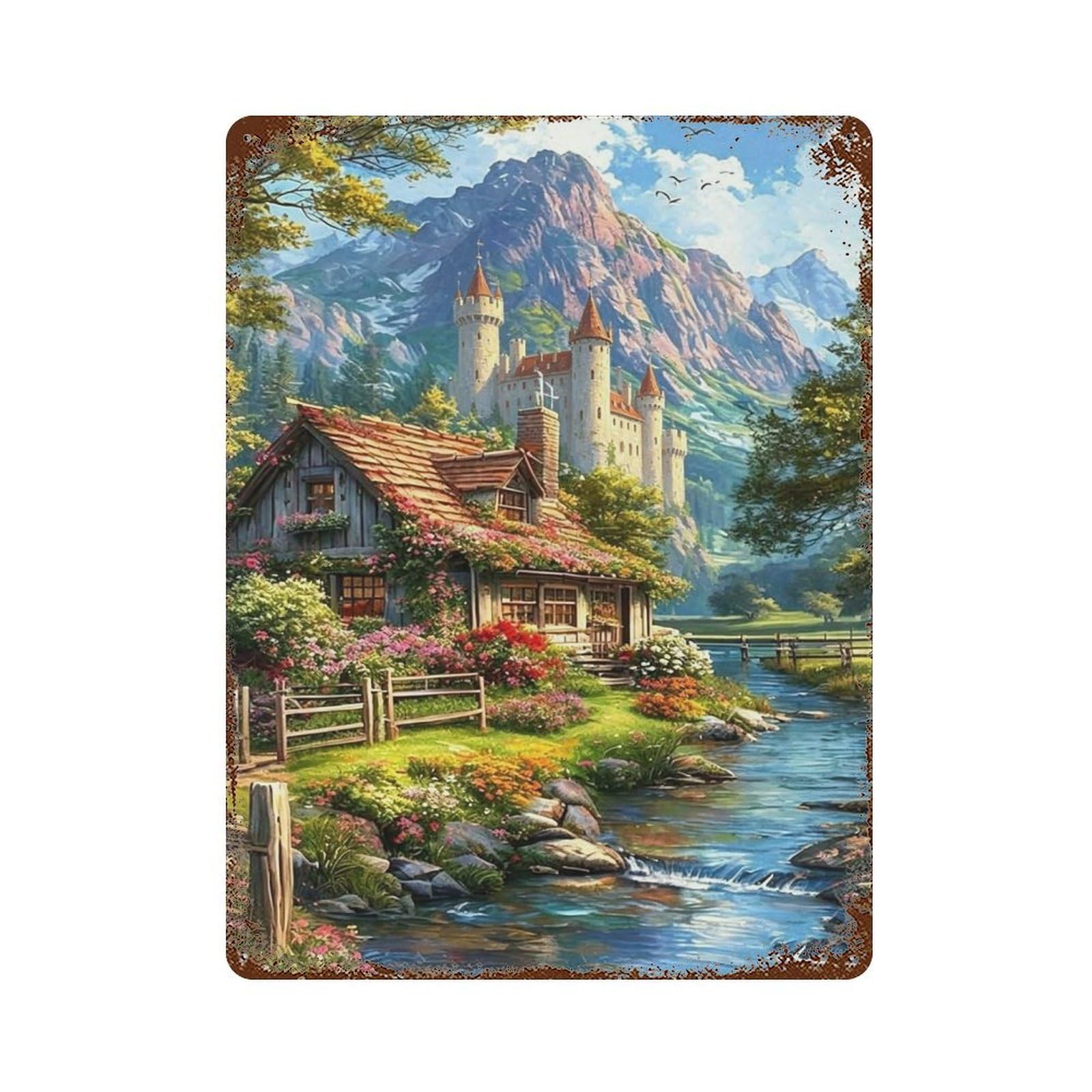 YHGERTKU Mountain Stream Cottage Haven Wall Art Retro Iron Vintage Metal Tin Sign Poster Modern Decor for Living Rooms Gift 40x30cm