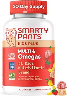 SmartyPants Kids Multivitamin Gummies - Improved Formula: Omega 3 (DHA/EPA), Vitamins D3, C, B12, B6, Vitamin A, K & Zinc, Gluten Free, Three Fruit Flavors, 80 Count (40 Day Supply)