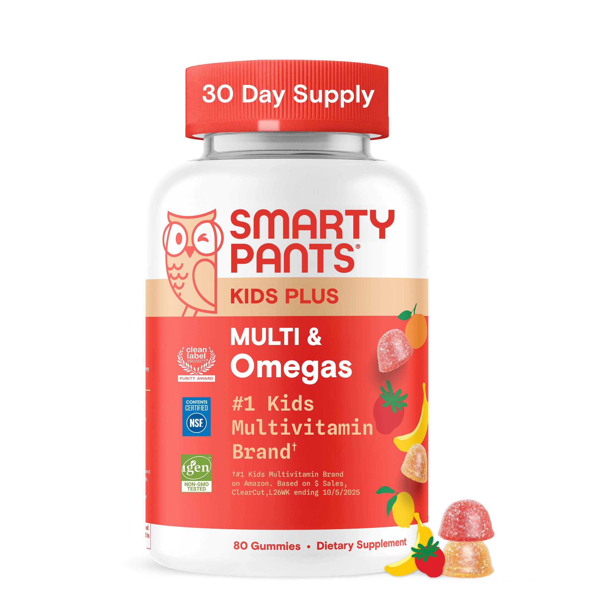 SmartyPants Kids Multivitamin Gummies - Improved Formula: Omega 3 (DHA/EPA), Vitamins D3, C, B12, B6, Vitamin A, K & Zinc, Gluten Free, Three Fruit Flavors, 80 Count (40 Day Supply)