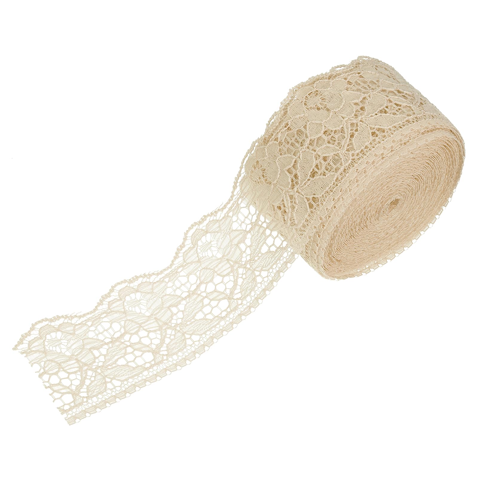 sourcing map 2.4 Inch Wide 10 Yard Elastic Lace Ribbon Floral Pattern Dark Beige Stretch Lace Trim Embroidered Fabric for Sewing Making, and DIY Crafts, Gift Wrapping, Bouquets, Wedding Decor