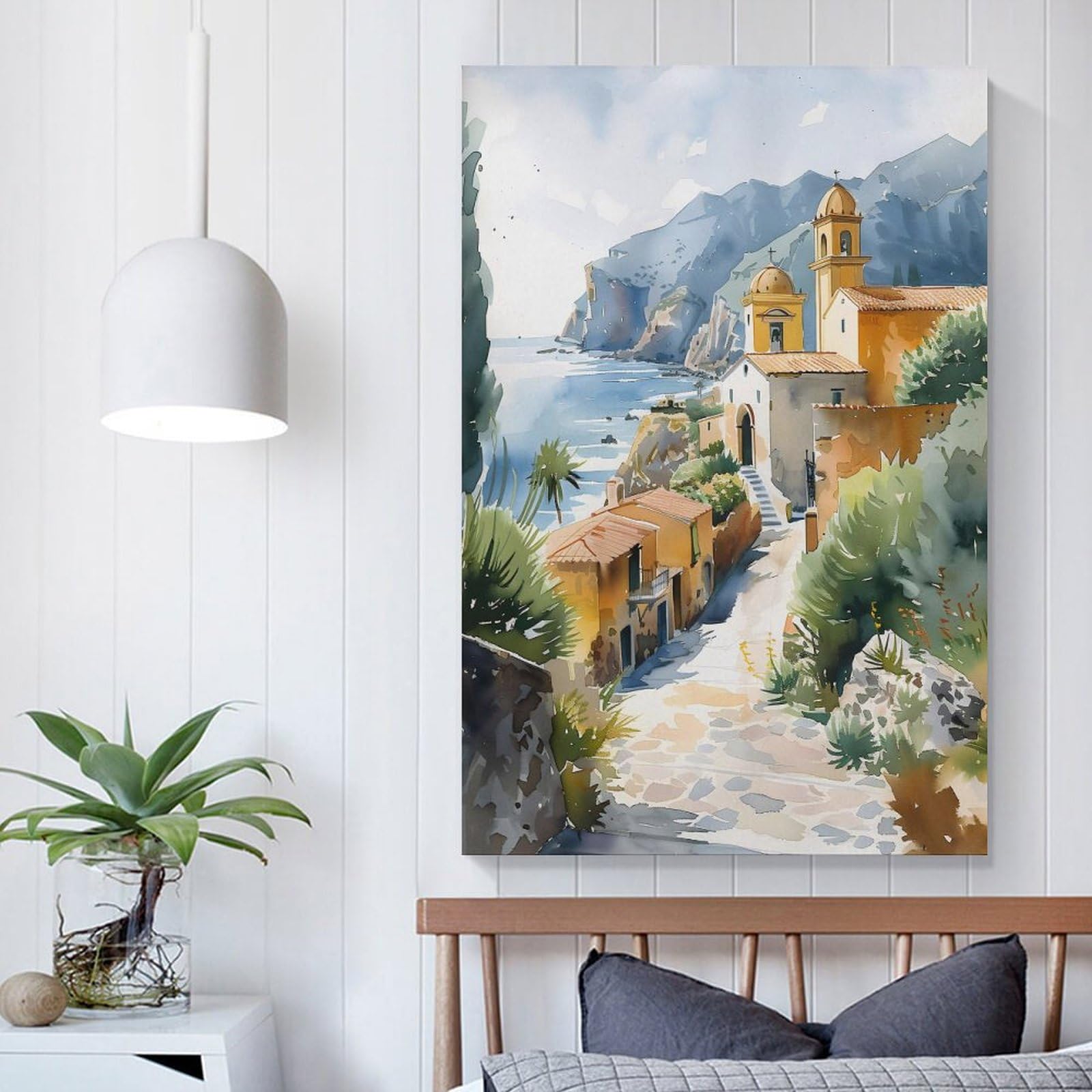 Aquarellgemälde Sizilien, Italien, Wandkunst, Reiseposter, Druck, gerahmt und ungerahmt, Kunstwerk, Wandkunst, Dekoration, ungerahmt, 50 x 75 cm