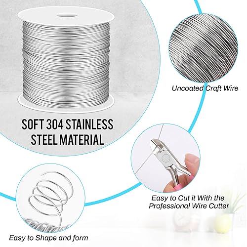 Miniatura 4 de Cridoz Alambre de acero inoxidable de calibre 24 para hacer joyas, fianza y manualidades