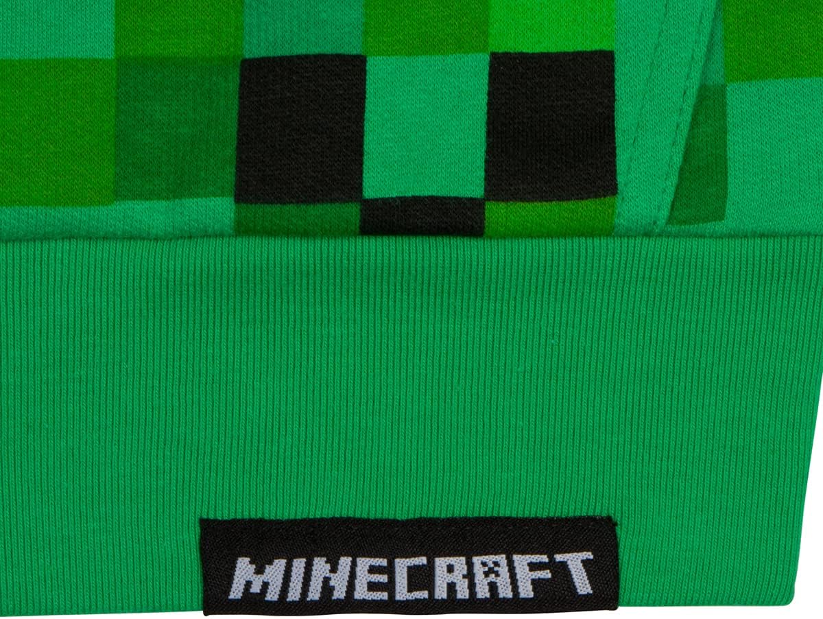 Minecraft Boy's Hoodie - Green Creeper Zip-Up Hooded Sweatshirt for Boys and Teens Ages 4-18