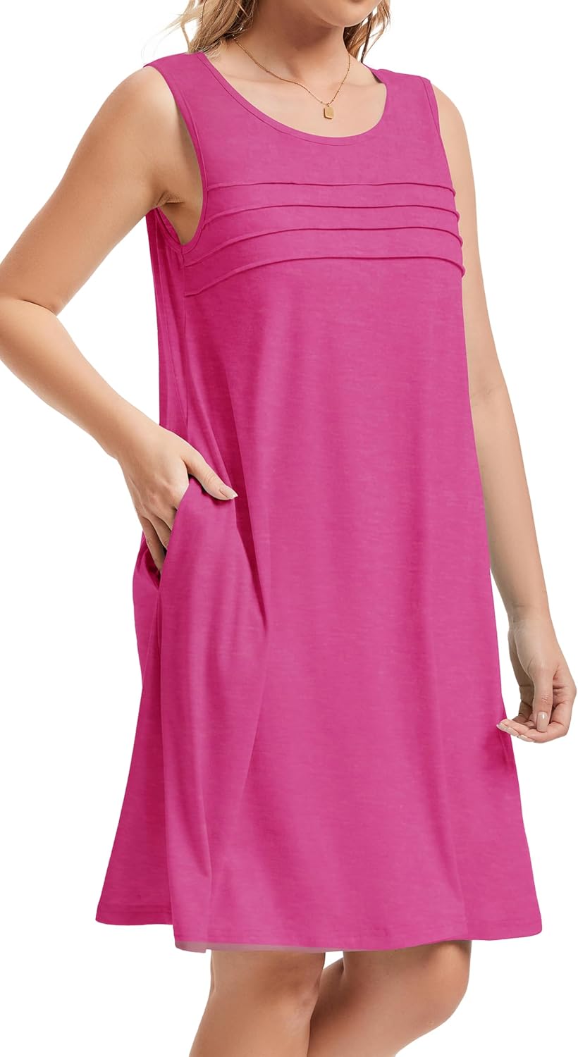 CHICGAL Womens Summer Dresses Casual Loose Pleated Front Tshirt Sleeveless Tank Sundresses with Pockets - Image 5