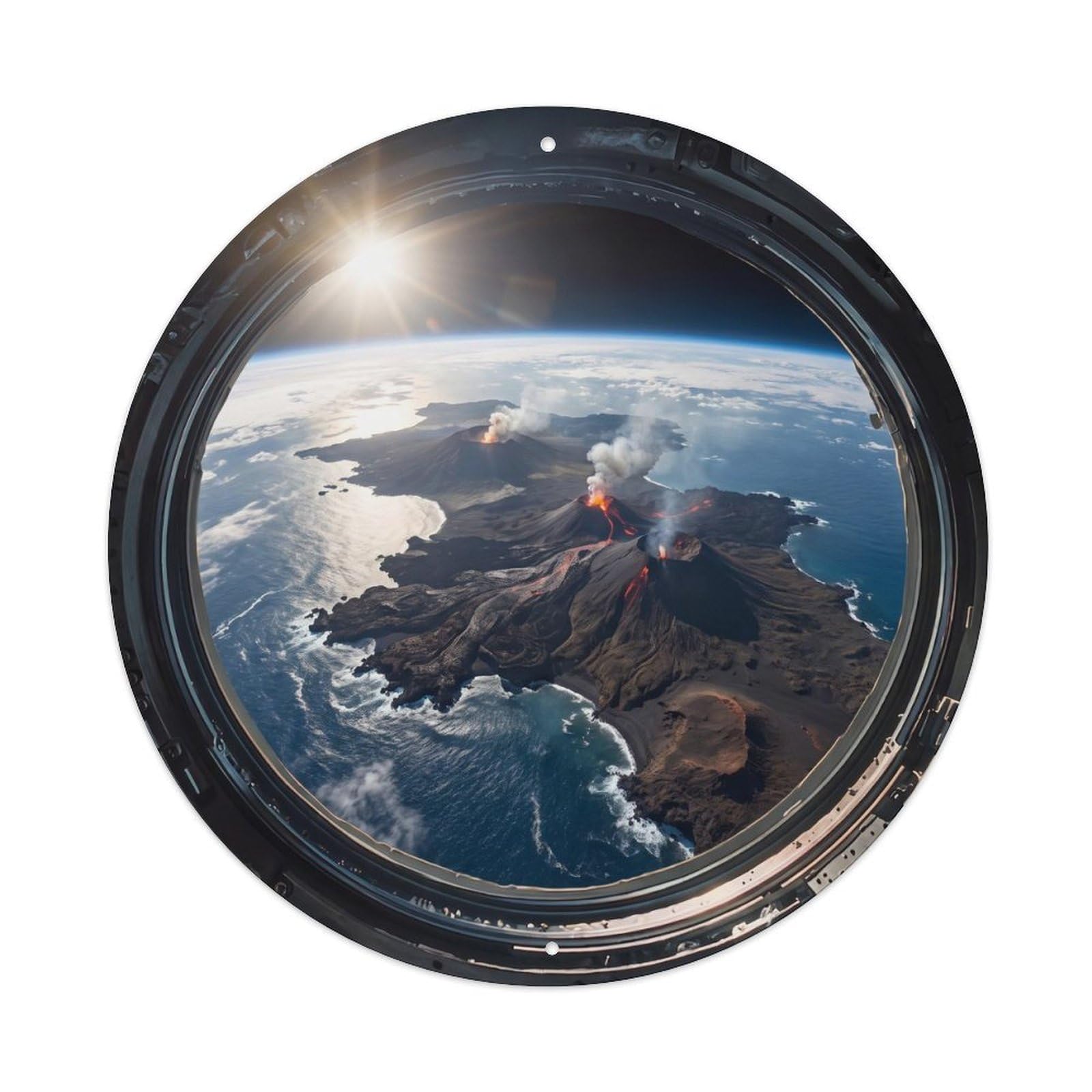 Earth Volcanic Region from Space Station Porthole Metal Tin Sign