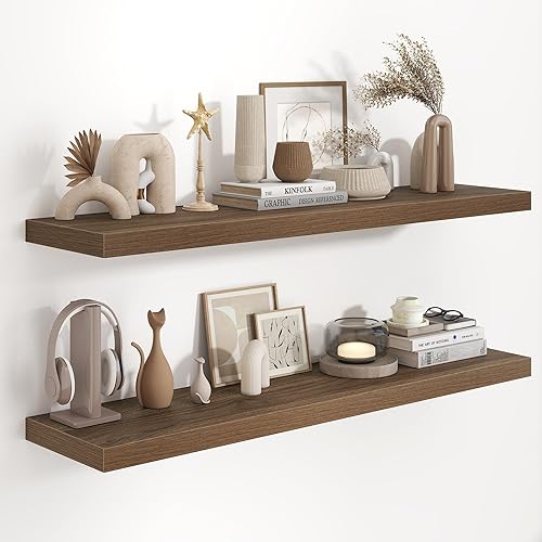 Miniatura 60 de Fun Memories Estantes flotantes de 36 x 8 pulgadas para pared, juego de 2 estantes de baño de granja, estantes de pared de madera de 36 pulgadas de