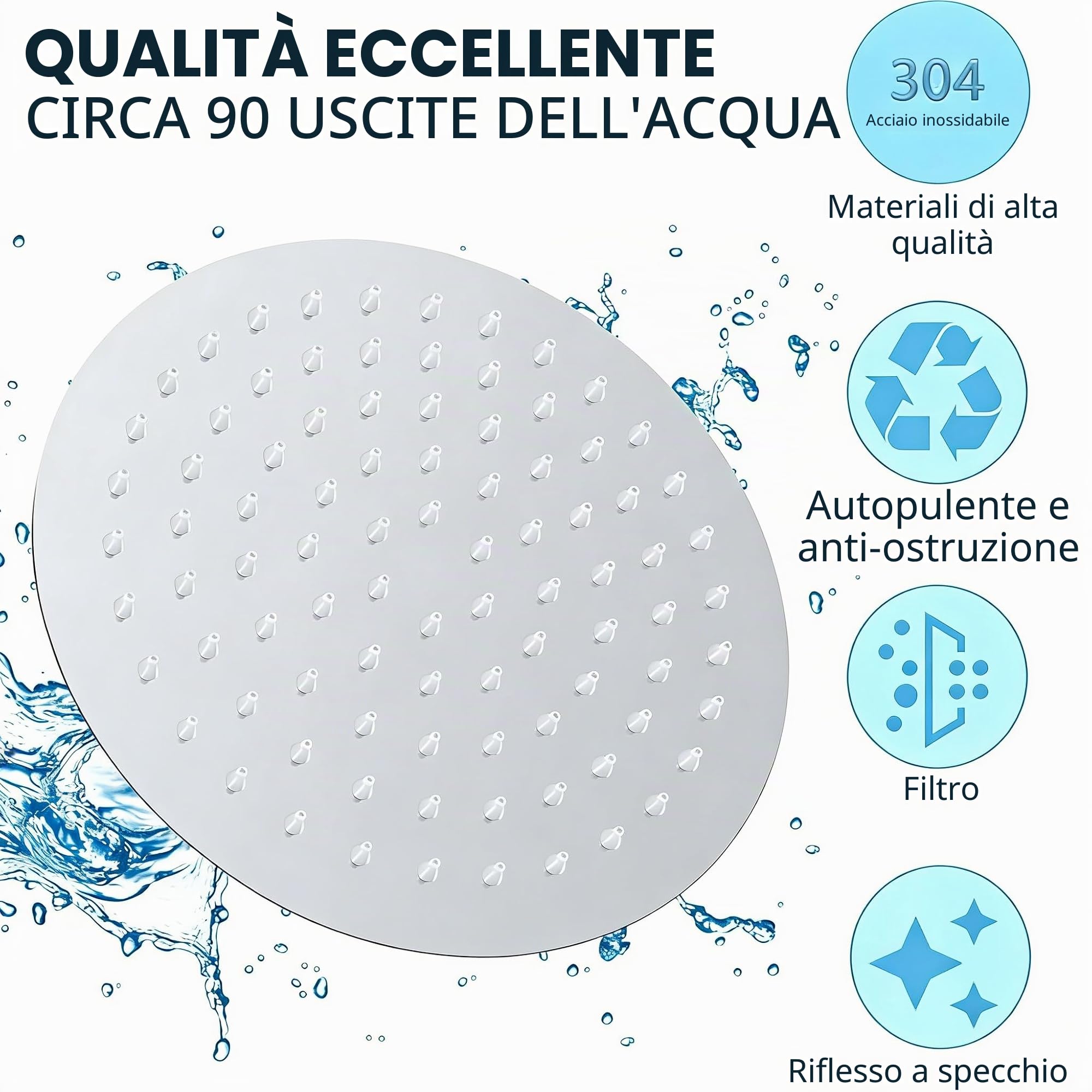 Soffione doccia rotondo Krobec da 8 pollici/20 cm, soffione doccia a pioggia, soffione doccia in acciaio inossidabile, acciaio inossidabile 304, girevole a 360°, facile da installare e pulire.