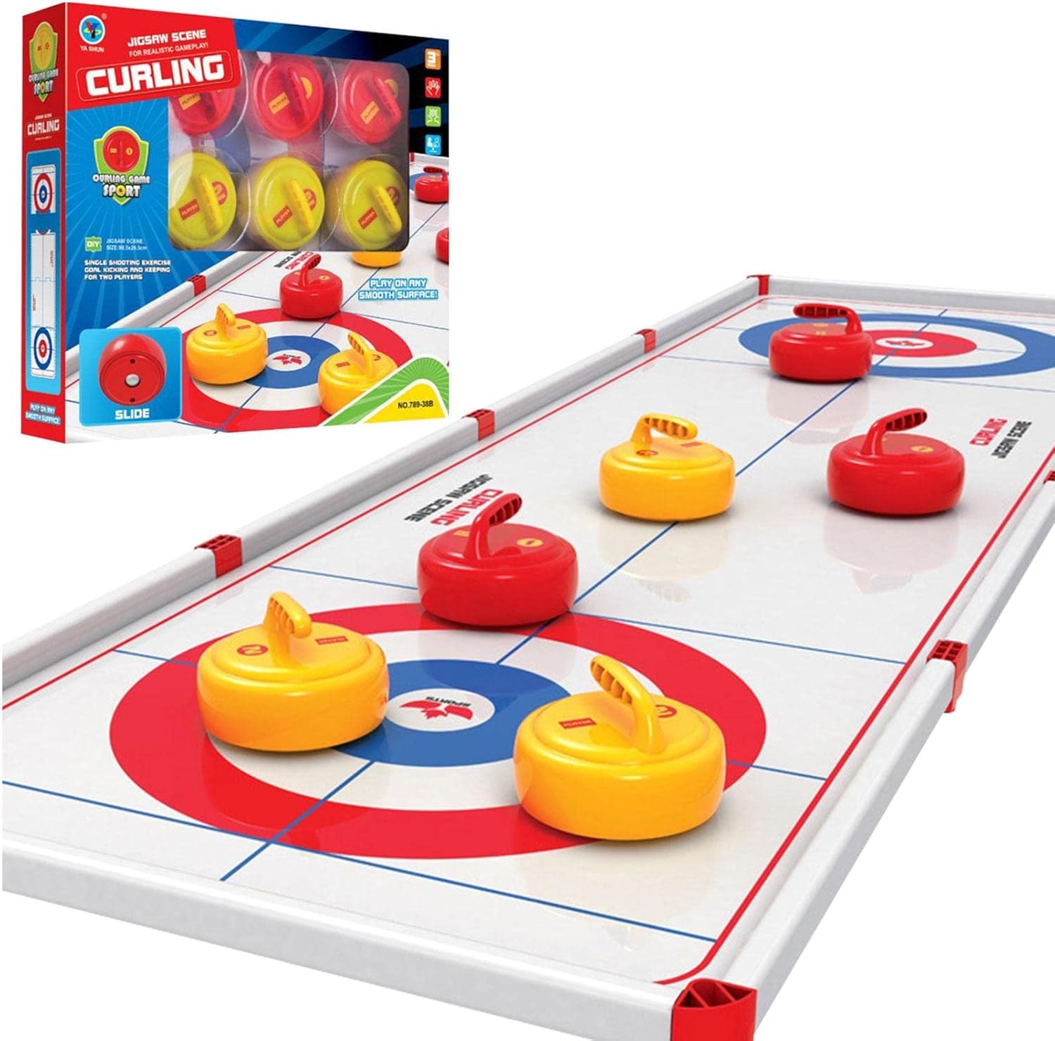 Curling Game Portable Shuffleboard Table Top Curling Game Set with 6 Pucks Parent Child