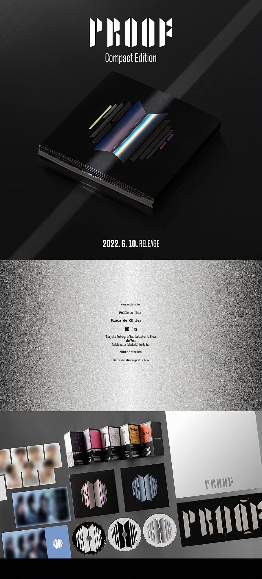 Big Hit Entertainment BHE0117 BTS BANGTAN BOYS Proof Standard + Compact Edition Set [BTS Anthology Album] 6 CD + 1 póster plegable + juego de tarjetas fotográficas adicionales 188 x 250 x 59 mm