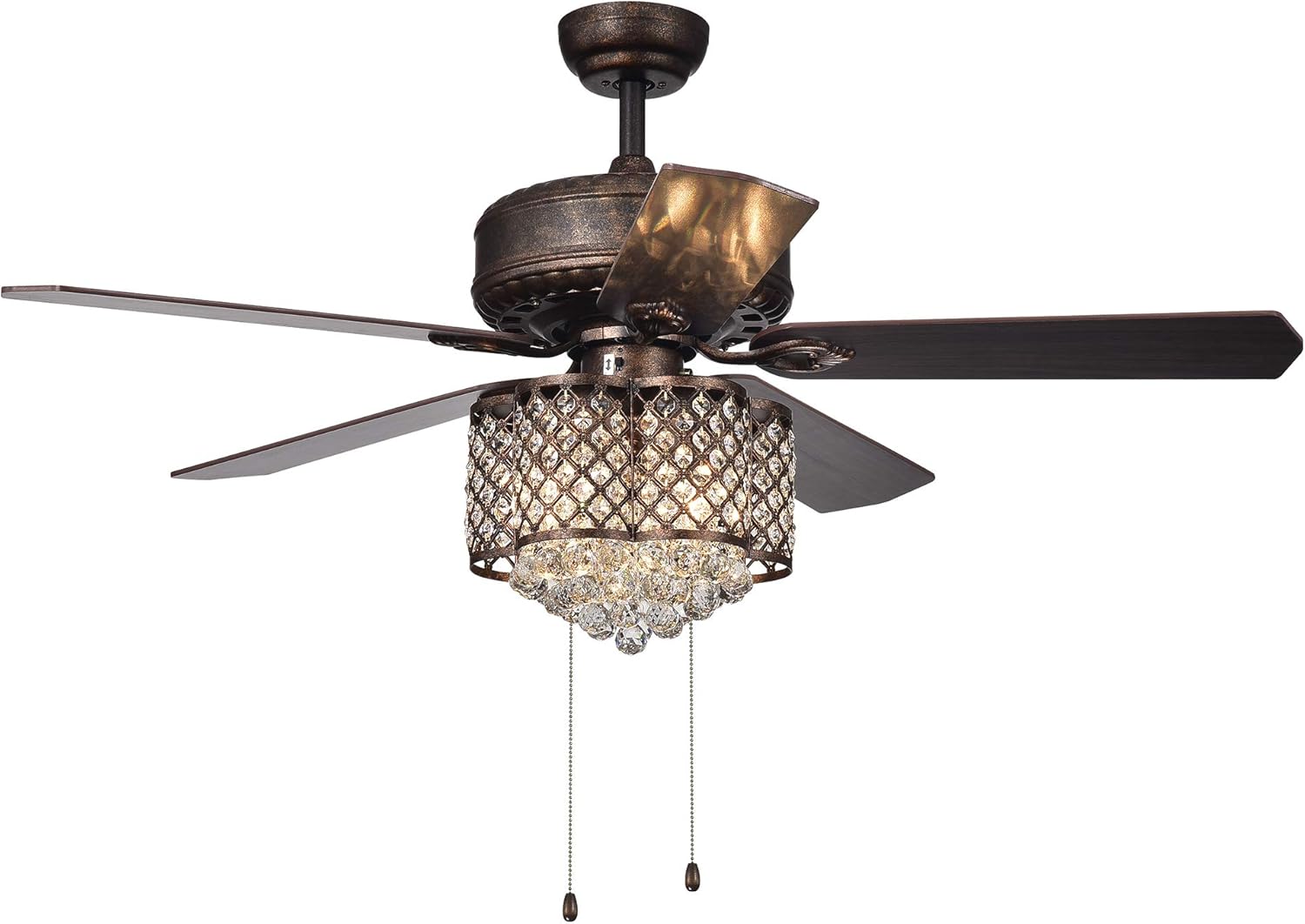 Warehouse of Tiffany Pshita 3-light Crystal 5-blade 52-inch Rustic Bronze Ceiling Fan (Remote Optional & 2 Color Option Blades)