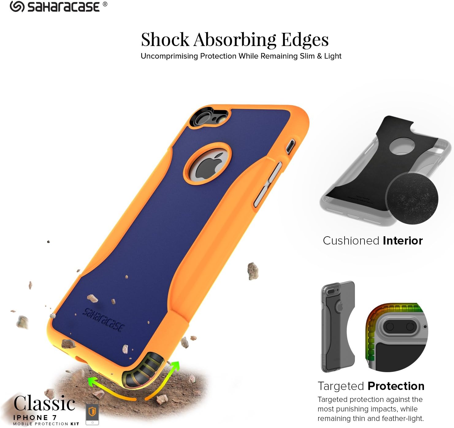 SaharaCase Classic for iPhone SE 2020 (Gen 2), 8 & 7 Protection Kit with [ZeroDamage Screen Protector] Rugged Grip [Shockproof Bumper] – Blazing Sun