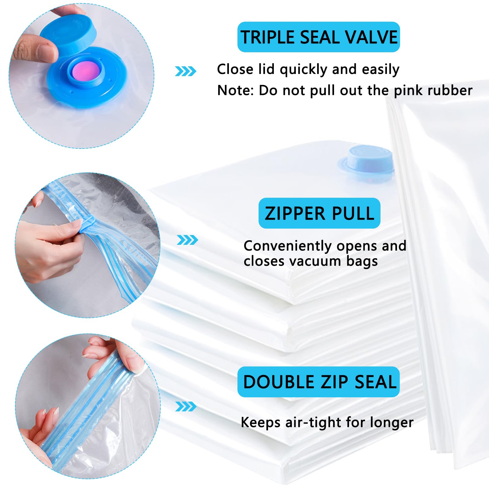 Vacuum Storage Bags 7 Jumbo - Space Saver Bags For Bedding & Clothes, 70x100cm, Hand Pump Included