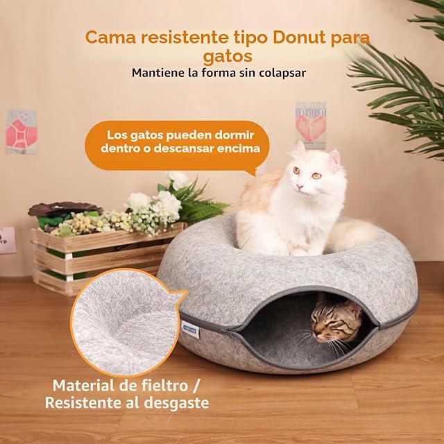 Foto 4 de 7 de Nobleza Túnel para Gatos de Fieltro, Cama para Gato Extraíble con Cremallera, Casa para Gatos Interior