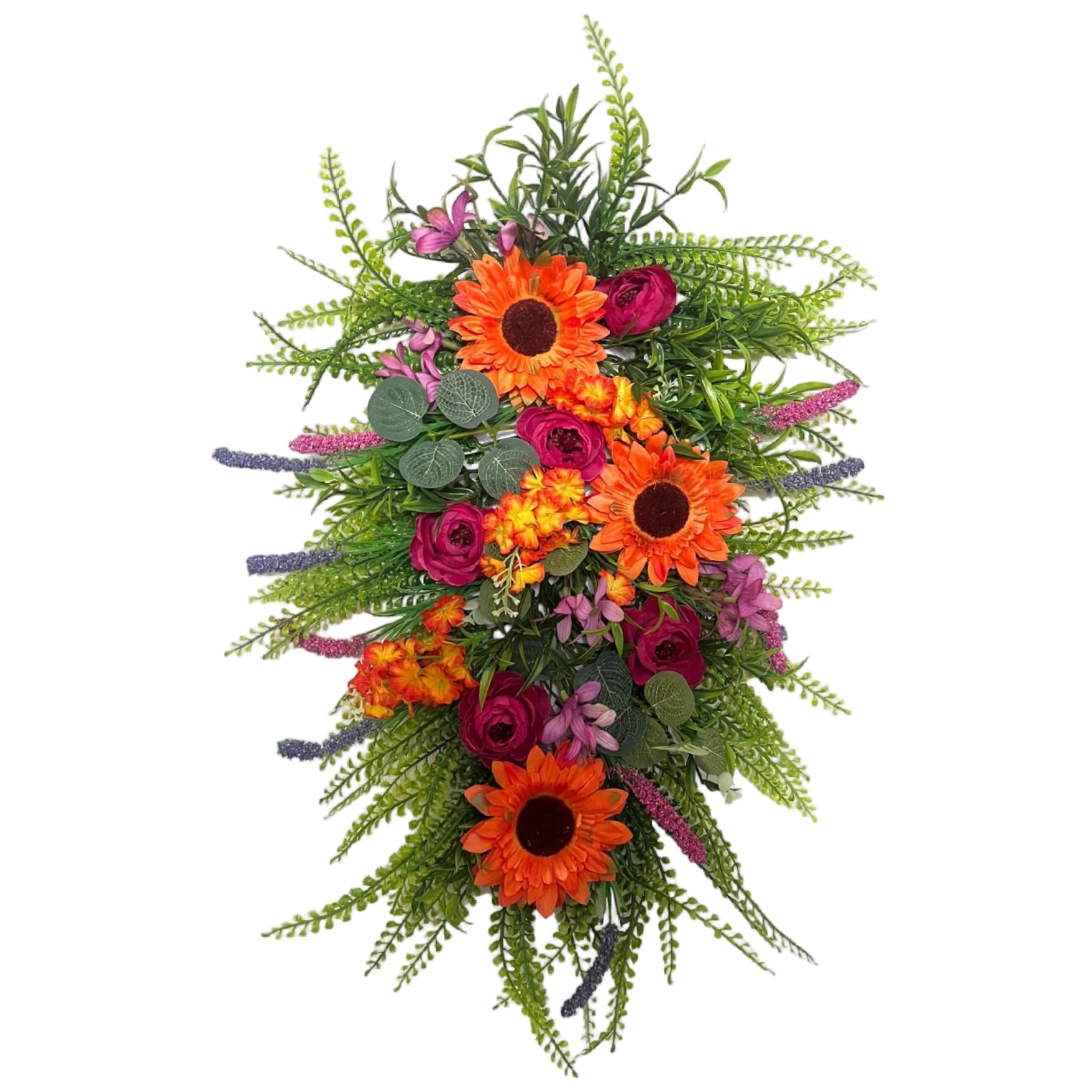 Sunflower Wreath, 16 Inch Artificial Wildflower Wreath for Front Door, Colorful Spring Summer Door Hanging Decoration for Home Porch and Wall