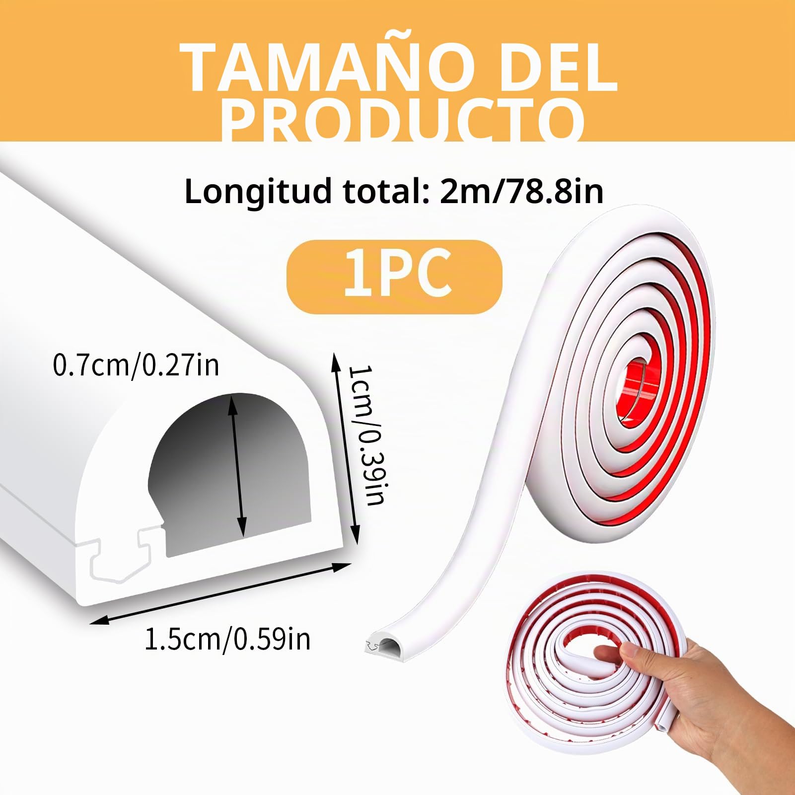 Canaleta para Cables Adhesiva de Pared de 2 Metros, Protector de Cables Flexible en PC para Organización de Cables de TV para Sistema y Oficina, 10mm (Ancho) x 10mm (Alto), Color Blanco