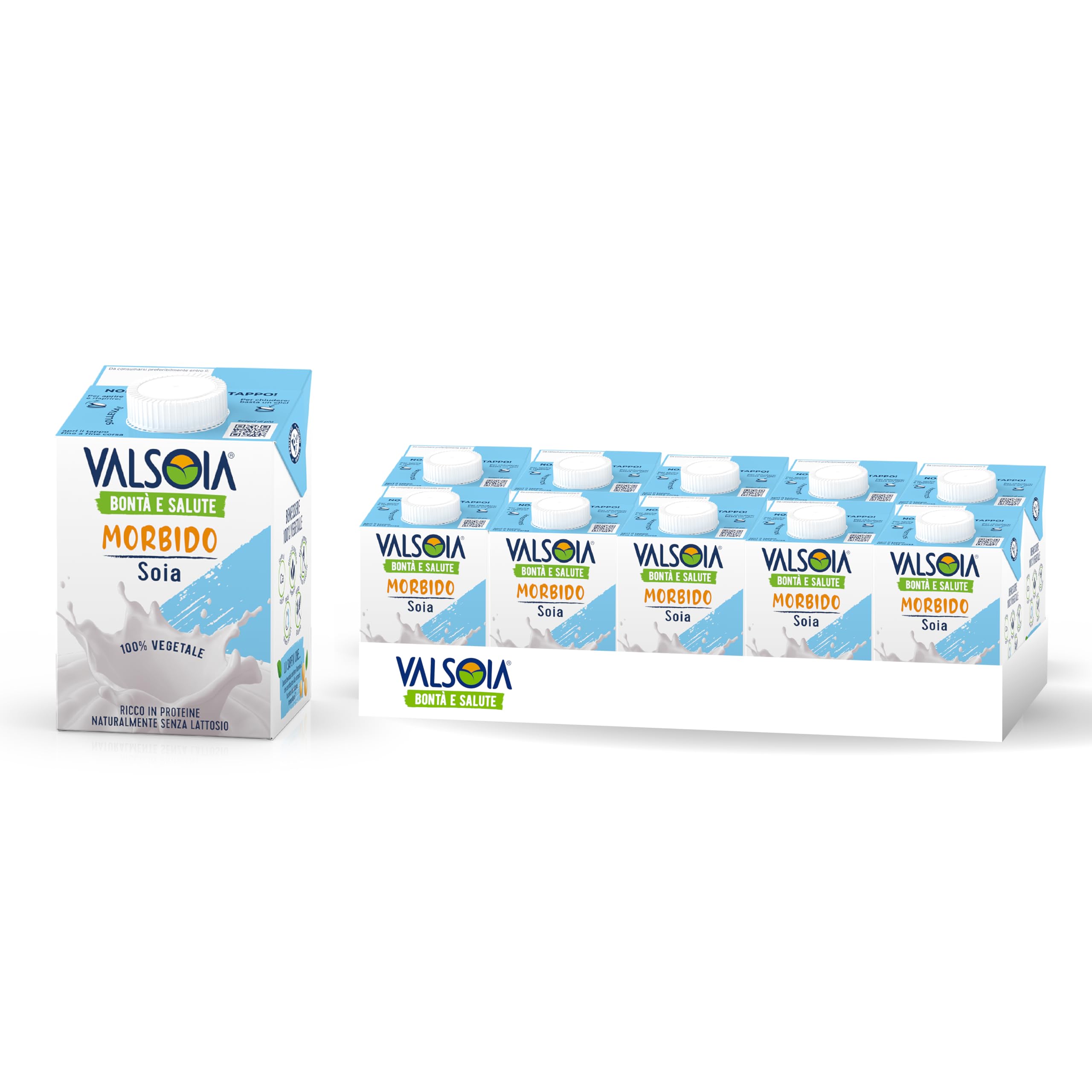 Valsoia - Bevanda Soia Gusto Morbido, Box da 10 Tetra Brik da 500 ml, 100% Vegetale, Senza Lattosio e Glutine, Fonte di Proteine Vegetali, Ideale anche per Vegani, Vegetariani e Celiaci