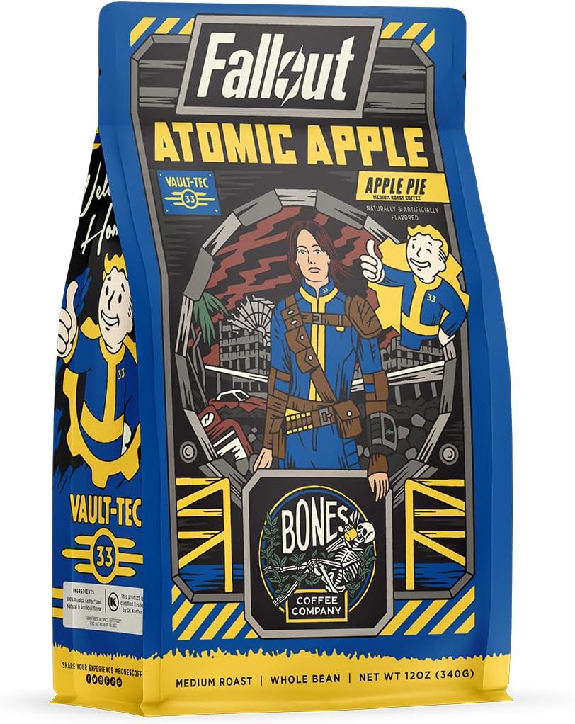 Fallout Atomic Apple, Apple Pie Flavored Coffee, Medium Roast Low Acid Arabica Beans Compatible with Auto drip and French Press Coffee Maker, 12 Oz Ground