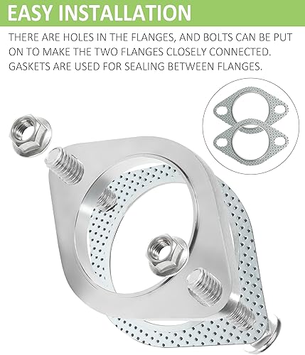 Miniatura 4 de RACOONA 2 juntas de brida de escape, 2 pulgadas, 2.5 pulgadas, 3 pulgadas, 2 pernos de 2 pernos, accesorios de automóvil, repuesto de junta de
