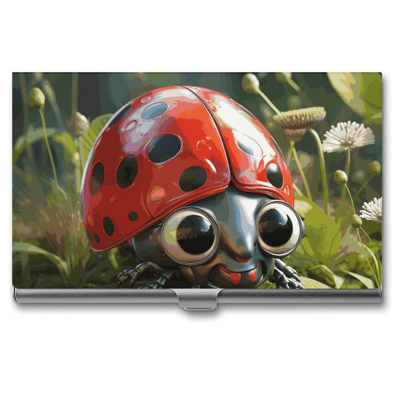 JTREHY Cartoon Ladybug Business Card Case Convenient to Carry Business Card Dispenser Durable Not Prone to Wear And Tear Business Card Holder for Men & Women