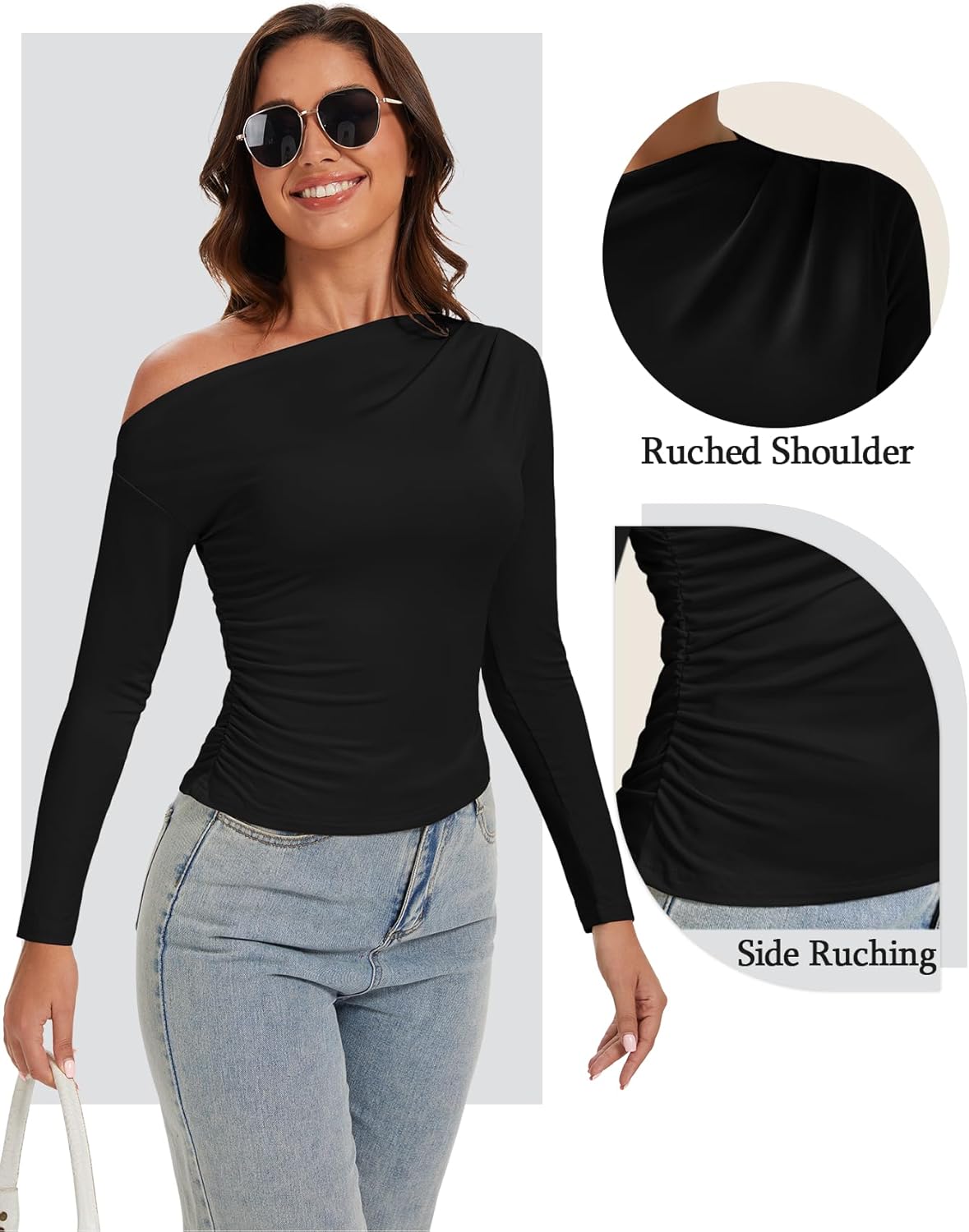 Womens Long Sleeve Shirts Off The Shoulder Going Out Tops Fall Trendy Cute Y2k Top Sexy Asymmetrical Blouses - Image 4