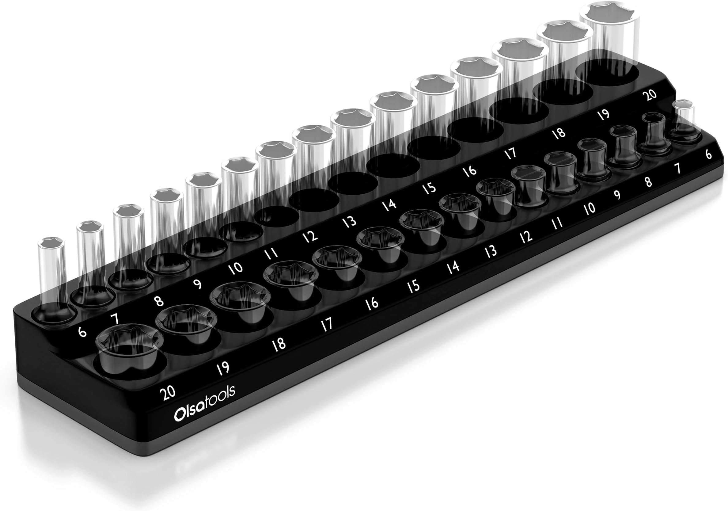 Olsa Tools Magnetic Socket Holder | 3/8-inch Drive | Metric | Black | Holds 30 Sockets | Professional Quality Tools Organizer