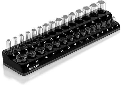 Olsa Tools Portadados magnético, para dados métricos con cuadros de mando de 38 de pulgada, color negro, caben 30 dados, organizador de herramientas