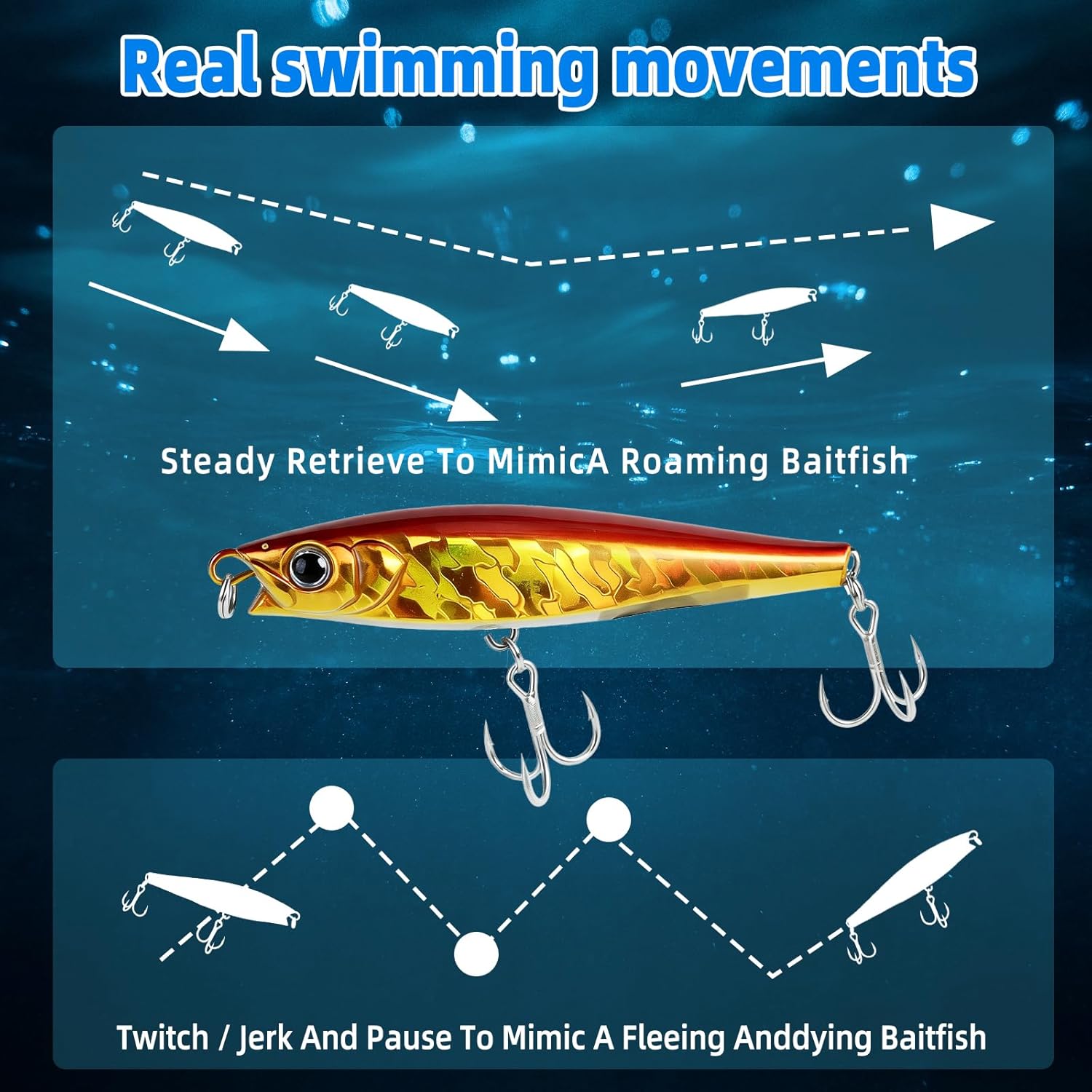 3pcs Saltwater Fishing Lure Long Cast Sinking Jerkbait Swimbait Wobbler Artificial Hard Bait - Mixed Color for Trout Bass Sea Bass (AH1247-4.7'' 1.7oz)