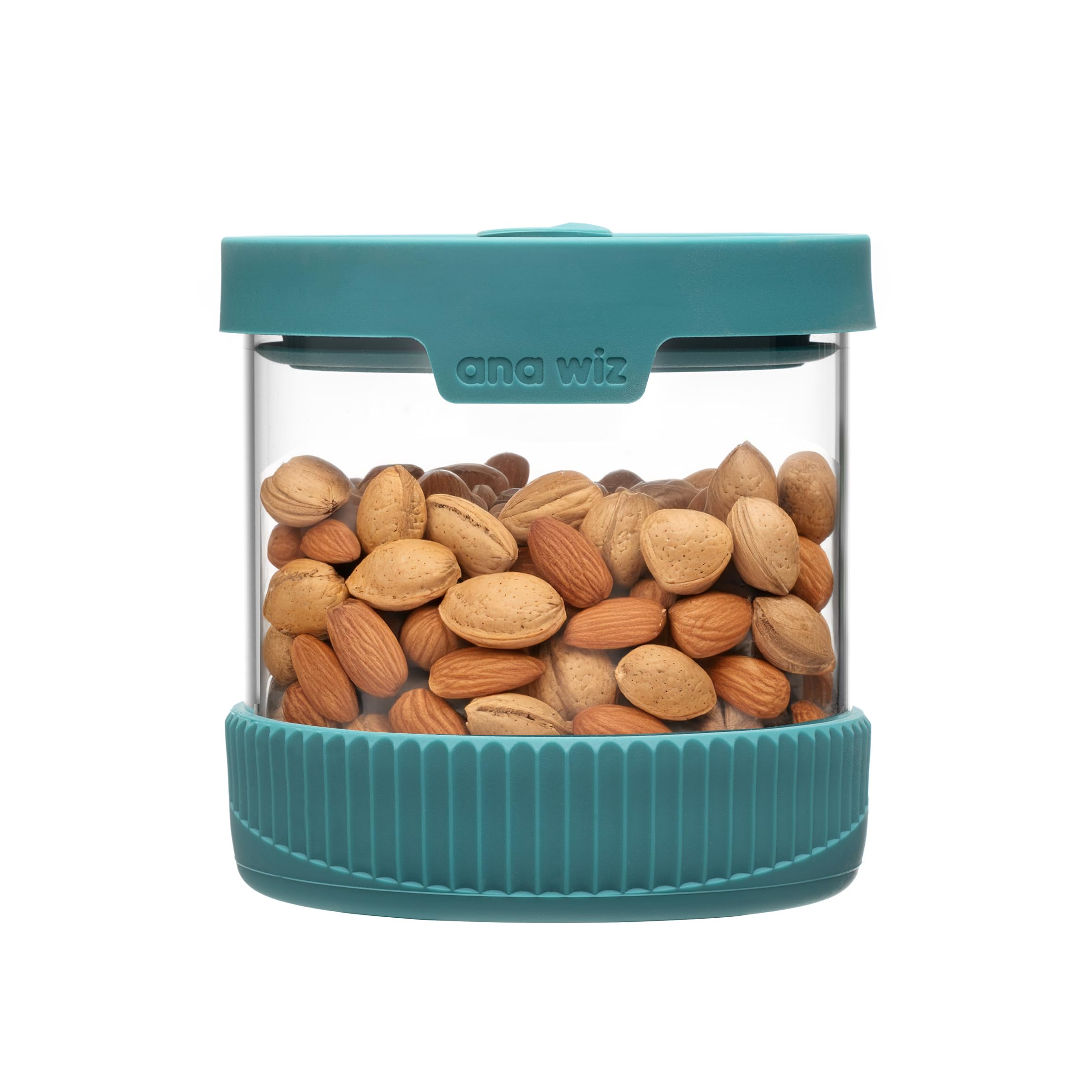 ana wiz Stackable Glass Storage Jar, With Airtight Vent & Silicone Base, Teal - 500ml, 500ml