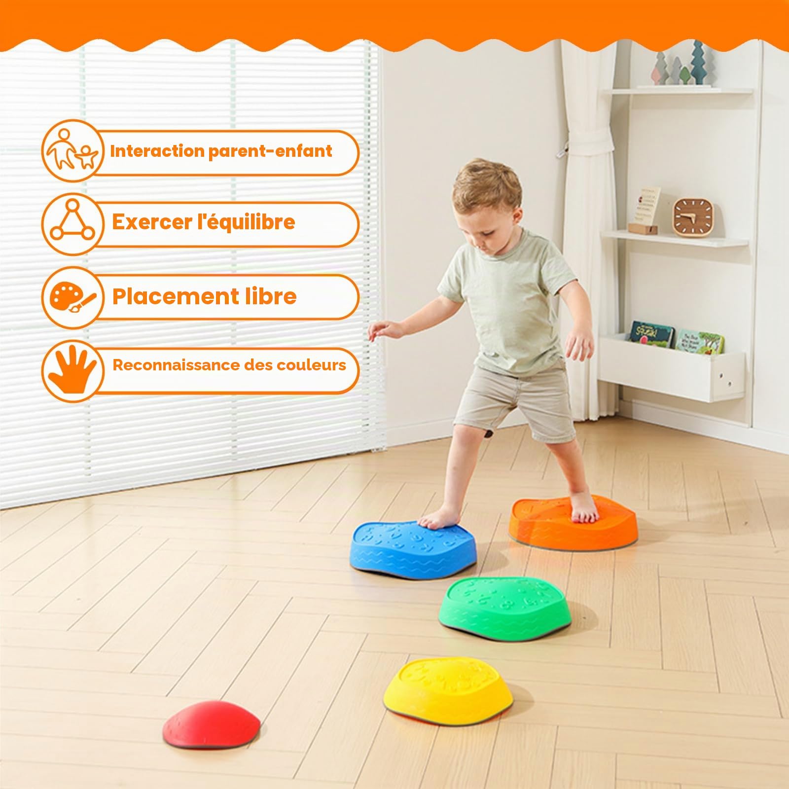 Pierre d'équilibre pour Enfants, 5 Pierres de Motricité, Parcours Motricité, Antidérapant Dalles Sensorielles Intérieur & Extérieur