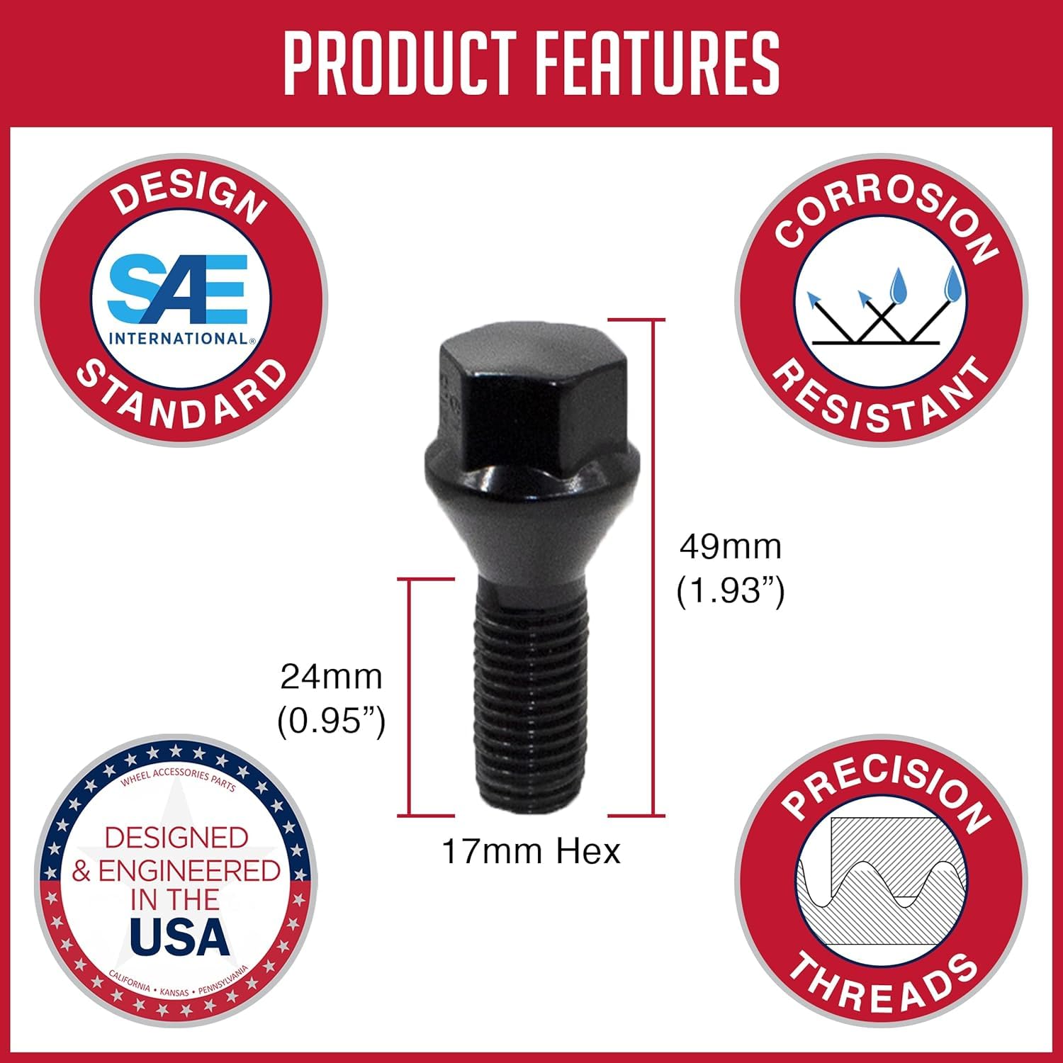 20-Piece Wheel Spacer Lug Studs – 12x1.25 Thread, 28mm Shank, Grade 10.9 – For Jeep Renegade & Cherokee