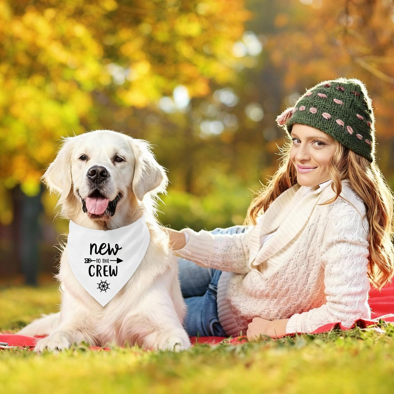 Bandana pour chien avec inscription « New to The Crew » - Cadeau pour les nouveaux propriétaires - Bandana triangulaire doux - Accessoires pour chiens de petite et moyenne taille (blanc)