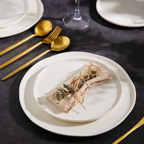 Miniatura 5 de LERATIO Platos llanos, platos de cerámica de 10.5 pulgadas, juego de 6, platos de porcelana para cocina con borde ondulado, aptos para microondas y