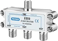 TKCHAX 3-Way Coaxial Cable Splitter 10-2600MHz RG6 Compatible Nickel-Plated for CATV Satellite TV Antenna MoCA