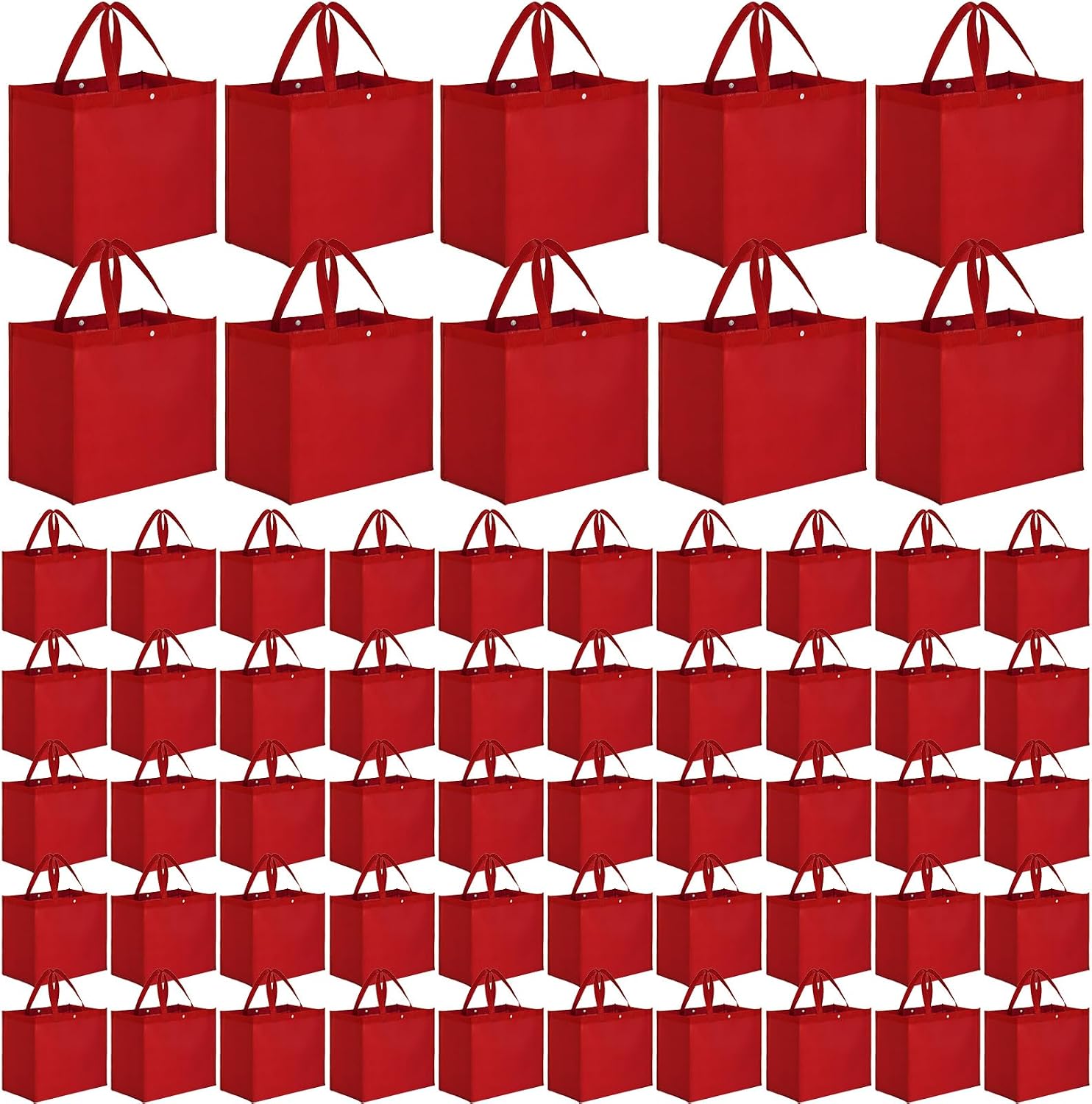 Zhehao 60 Pcs Reusable Grocery Bags Bulk Large Foldable Shopping Tote Bags Non Woven with Handle and Plastic Button(Red)