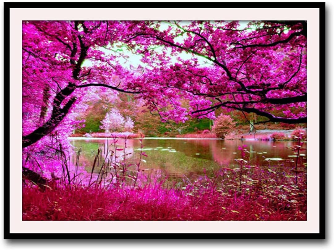 Instarry 5D DIY Diamond Painting Kits Full Drill Sakura Tree Scenery Rhinestones Cross Stitch Home Wall Decor 39.4x15.7 inch