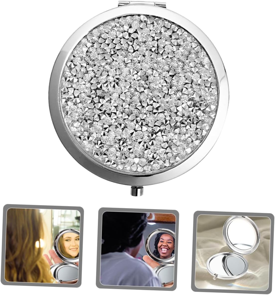 BESTYASH 6pcs Rhinestone Makeup Mirror Double-Sided Magnification Pocket Mirrors for Bridesmaids Compact Beauty Accessory for Travel and -ups