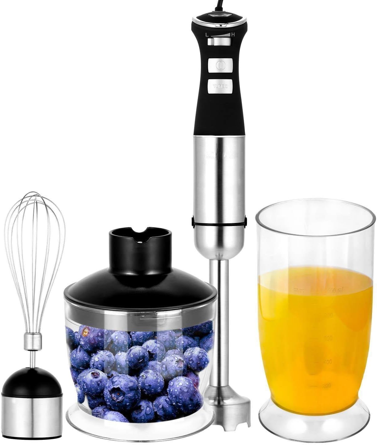 Electric Hand Blender Powerful 800W 4-in-1 Speed Adjustable for Food Stirring Chopping Whisk