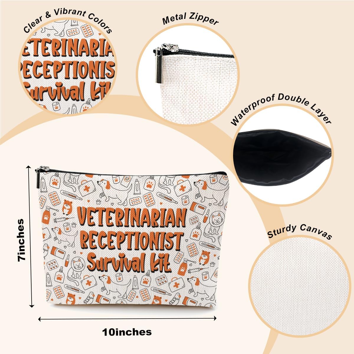 Funny Cosmetic Bag Vet Tech Gifts Veterinarian Gifts Animal Gifts for Women Vet Assistant Veterinary Receptionist Coworker Friend Doctor Makeup Travel Bag for Graduation Birthday Christmas Mothers Day - Image 2